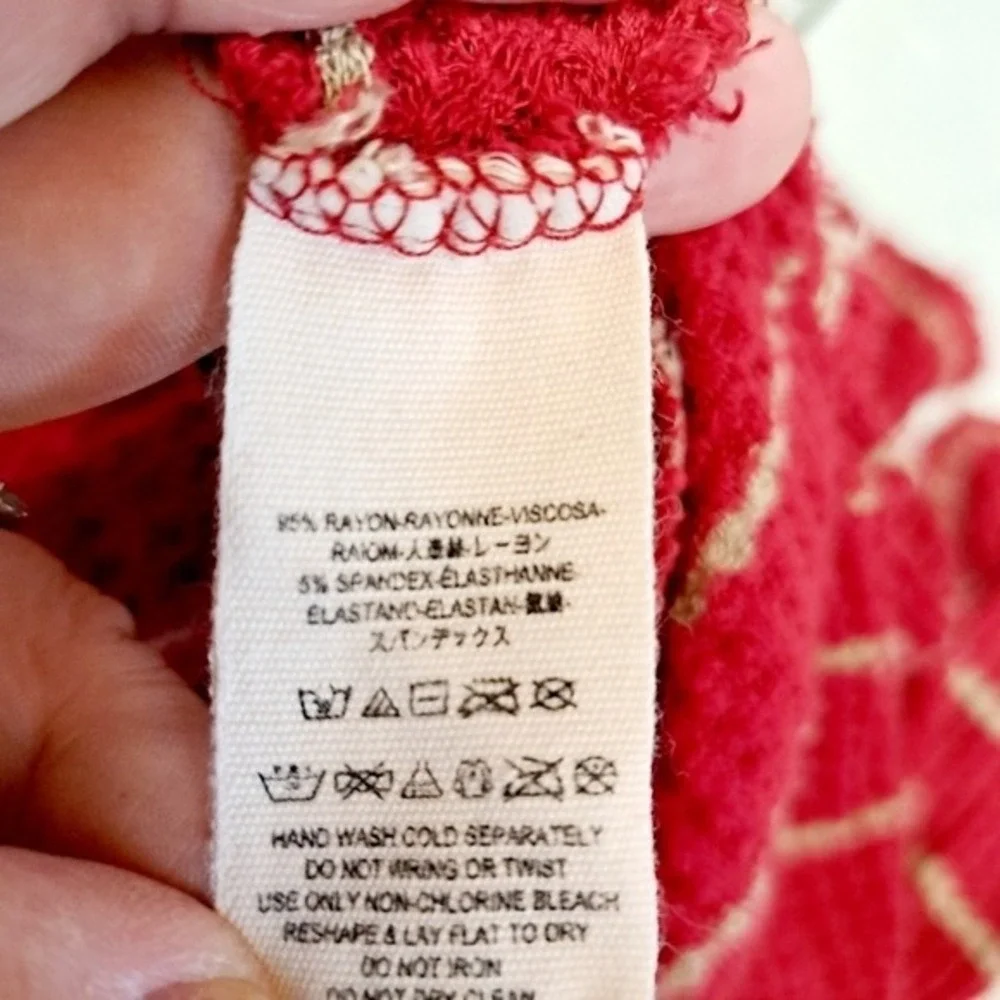 Free People Stop Sign‎ Red & Beige Stripe Waffle Knit Thermal Thrashed Raw Hem
